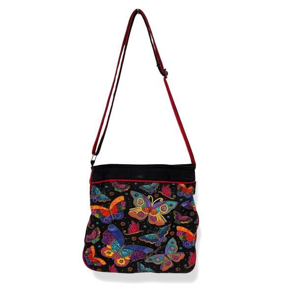 Laruel Burch Beaded Butterfly Pirnt Crossbody Shoulder Handbag Adjustable Strap - Picture 1 of 6